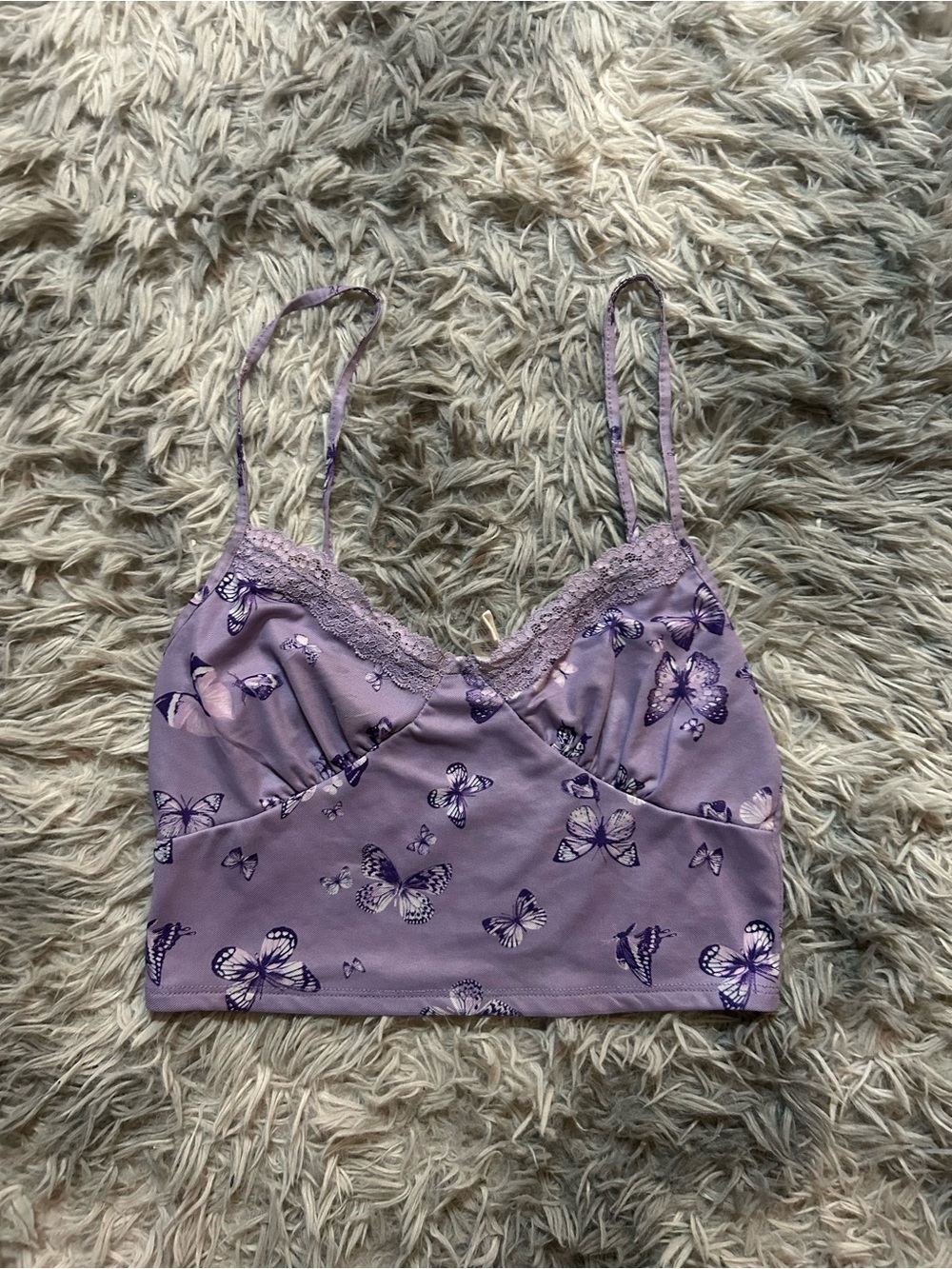 Full Tilt Lavender Butterfly Lace Trim Cami Top